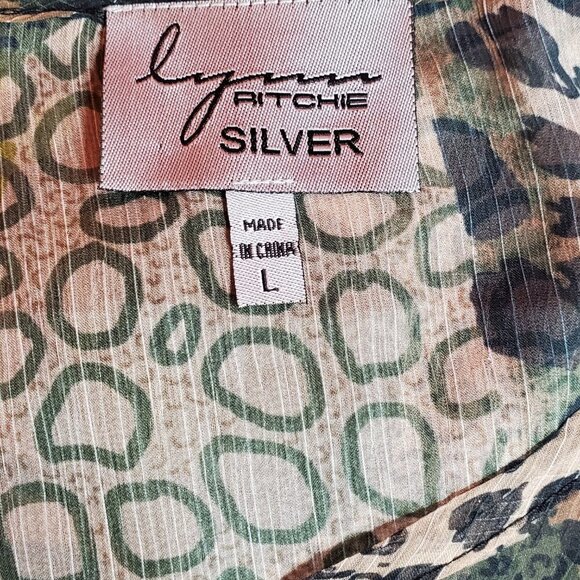 🏆166 Lynn Ritchie Animal Print Sheer Cinched Tunic Top - Picture 2 of 7